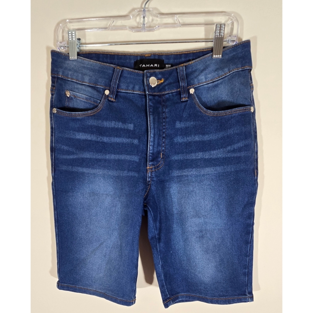 Tahari Blue Jean Denim Shorts Sz 10 Erin  Womens Stretch Classic